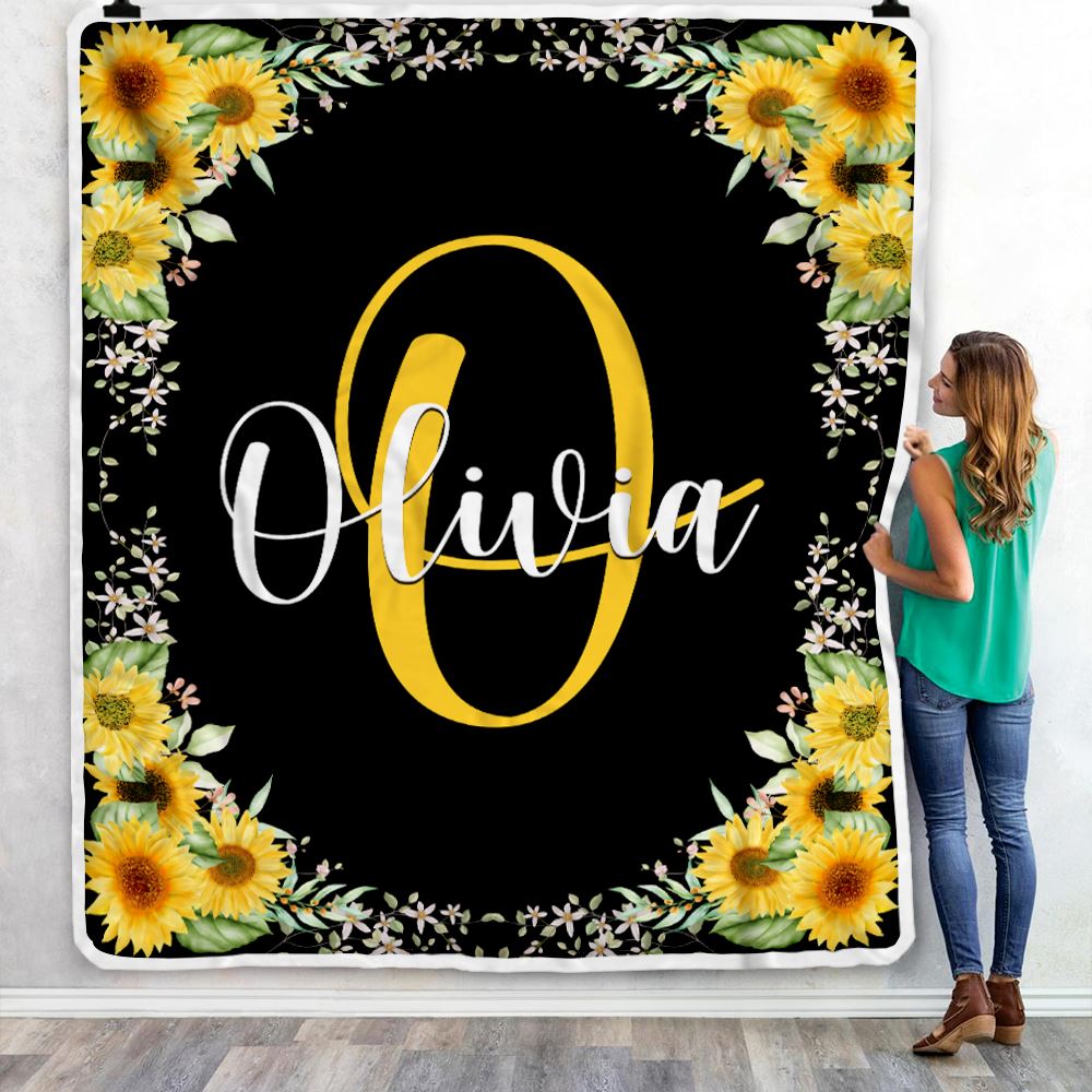Personalized Custom Baby Blanket With Name For Girls Monogra With Sunflower For Kids Daughter Granddaughter Niece Birthday Christmas Bed Fleece Throw Blanket | teecentury