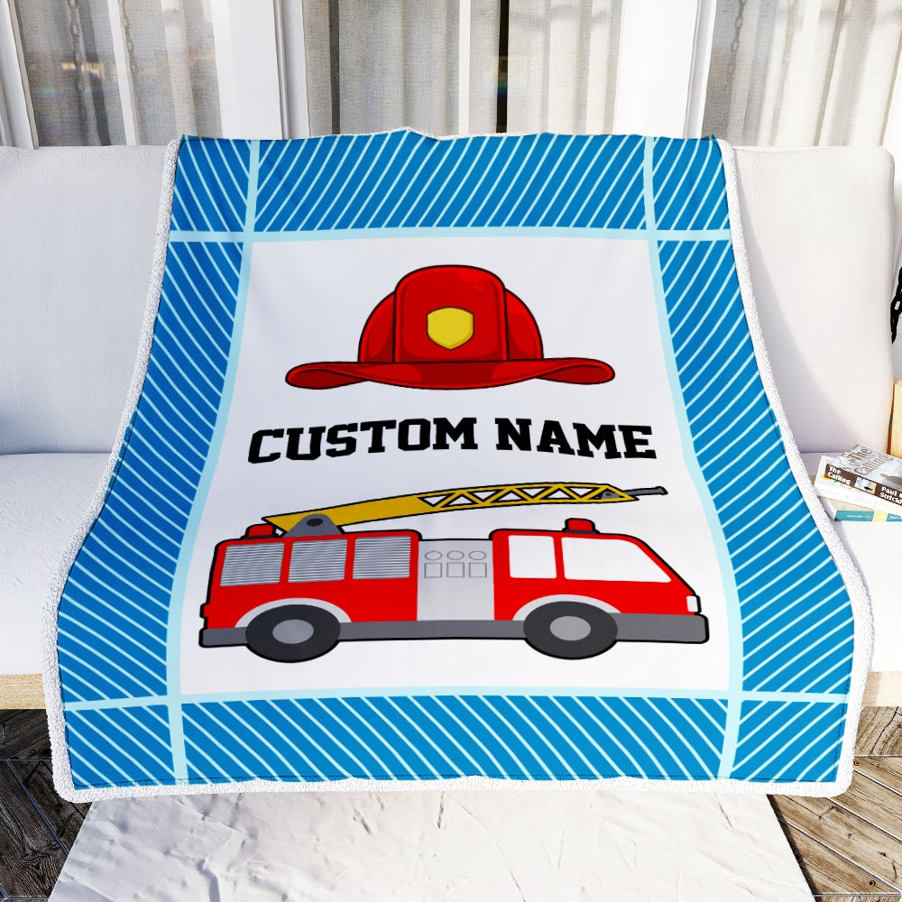 Personalized Custom Firetruck Baby Blanket with Name Custom Baby Nursery for Boys Girls Son Grandson Nehpew Birthday Customized Fleece Blanket Blanket | Teecentury.com