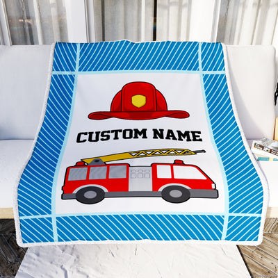 Personalized Custom Firetruck Baby Blanket with Name Custom Baby Nursery for Boys Girls Son Grandson Nehpew Birthday Customized Fleece Blanket Blanket | Teecentury.com
