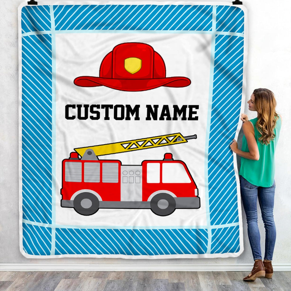 Personalized Custom Firetruck Baby Blanket with Name Custom Baby Nursery for Boys Girls Son Grandson Nehpew Birthday Customized Fleece Blanket Blanket | Teecentury.com