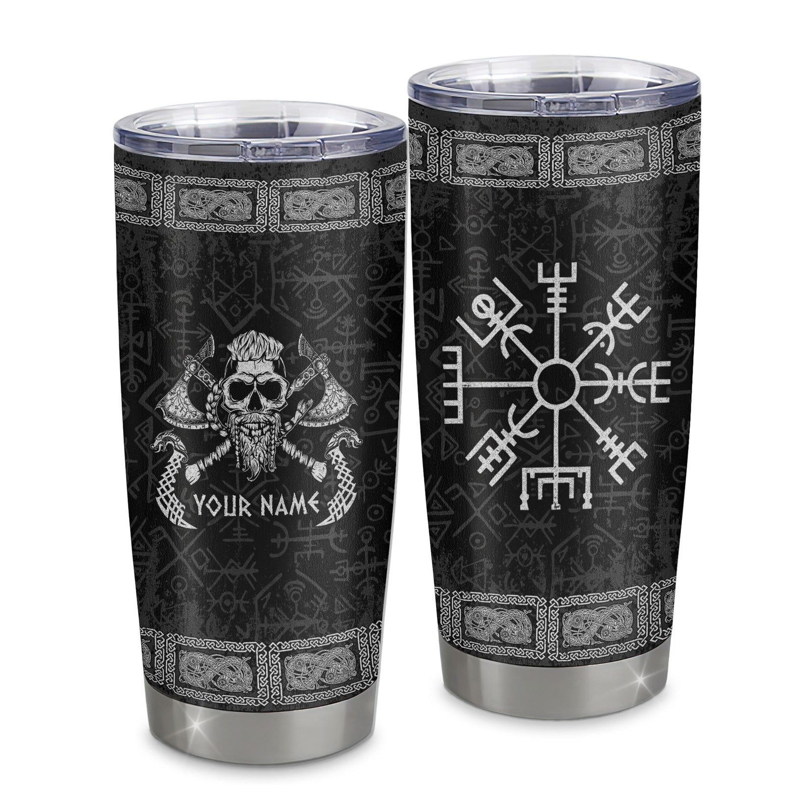 Personalized Custom Name Viking Stainless Steel Tumbler Cup Odin God Celtic Scandinavian Norse Runes for Men Women Mom Dad Lovers Birthday Christmas Travel Mug | teecentury