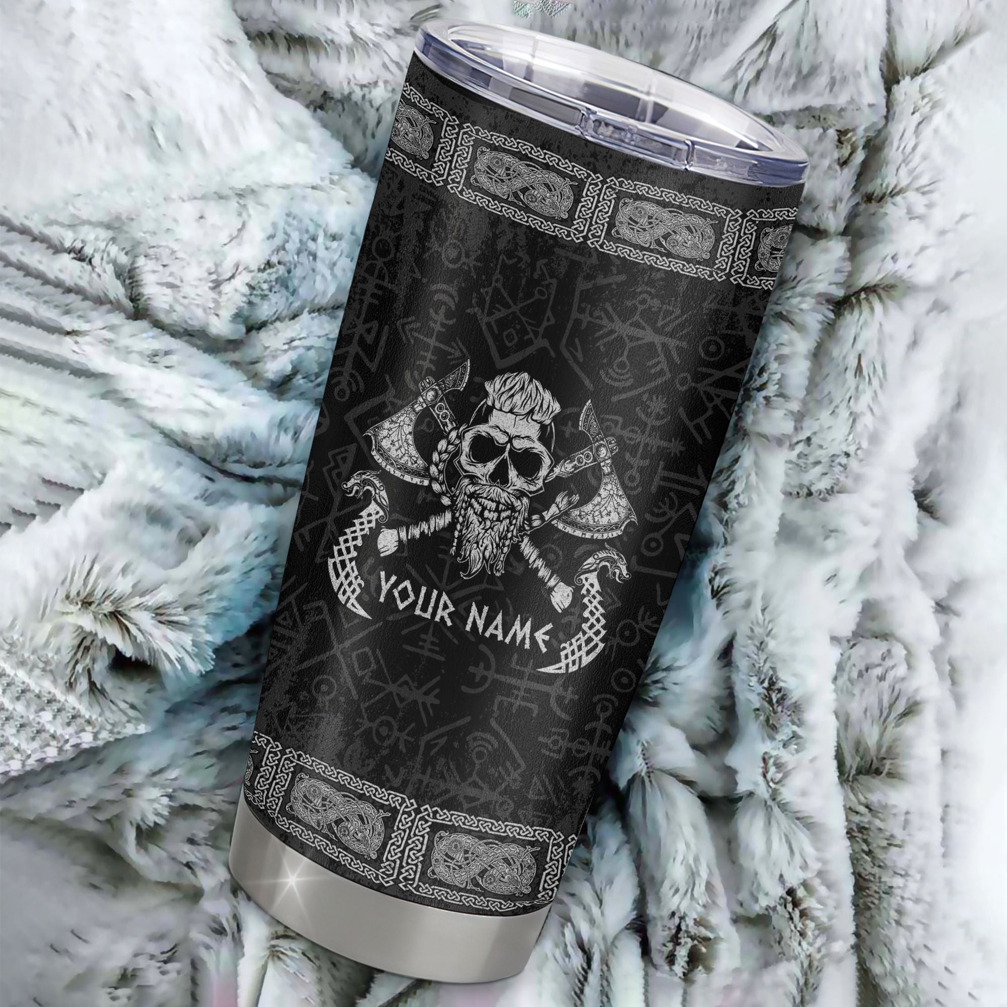 Personalized Custom Name Viking Stainless Steel Tumbler Cup Odin God Celtic Scandinavian Norse Runes for Men Women Mom Dad Lovers Birthday Christmas Travel Mug | teecentury