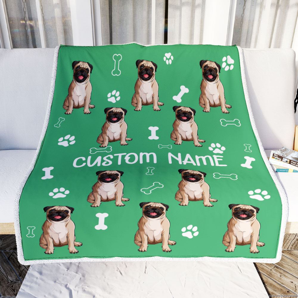 Personalized Custom Pug Blanket for Dog Mother Mom Dog Father Dad Dog Lover for Women Men Boy Girl Birthday Christmas Customized Bed Fleece Throw Blanket | teecentury