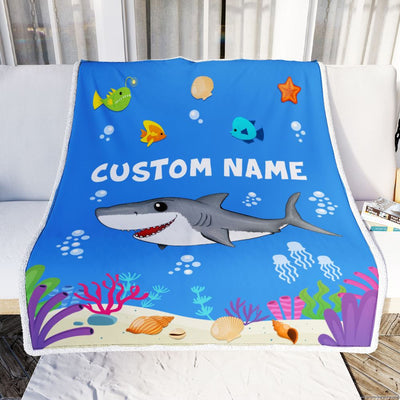 Personalized Custome Name Baby Blanket for Boys Girls With Shark Design Kids Newborn Daughter Granddaughter Niece Birthday Customized Bed Fleece Throw Blanket | teecentury