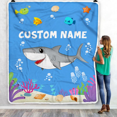Personalized Custome Name Baby Blanket for Boys Girls With Shark Design Kids Newborn Daughter Granddaughter Niece Birthday Customized Bed Fleece Throw Blanket | teecentury
