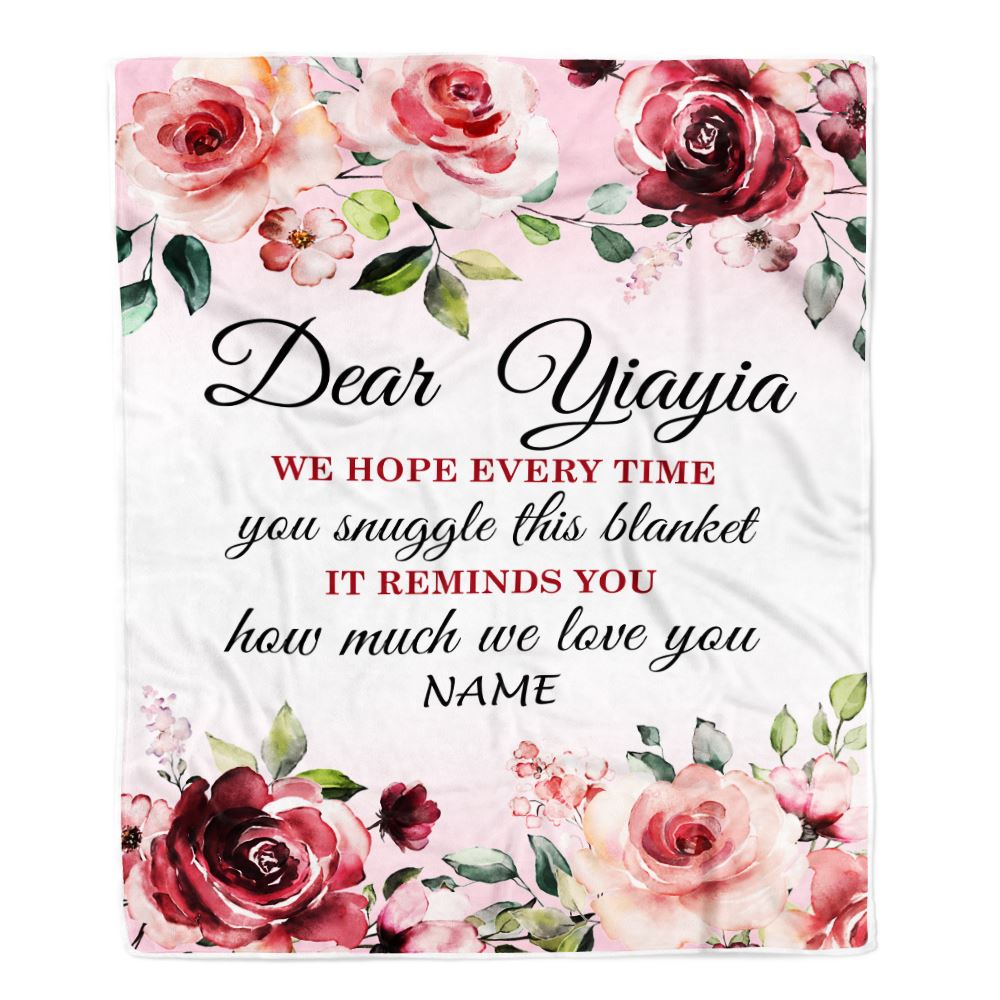 Personalized Dear Yiayia Blanket From Kids We Hope Every Time Rose Floral Yiayia Birthday Mothers Day Thanksgiving Christmas Customized Fleece Throw Blanket | teecentury