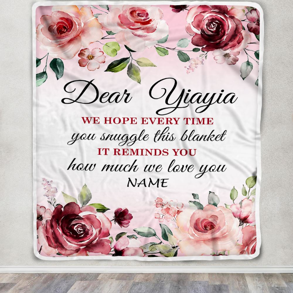 Personalized Dear Yiayia Blanket From Kids We Hope Every Time Rose Floral Yiayia Birthday Mothers Day Thanksgiving Christmas Customized Fleece Throw Blanket | teecentury