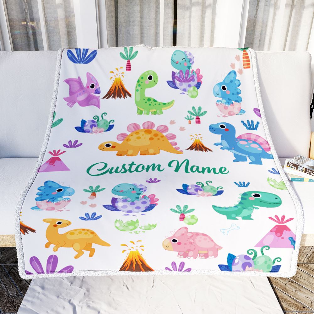 Personalized Dinosaur Baby Blanket With Name Custom Green T Rex For Boy Kids Newborn Son Grandson Nephew Birthday Christmas Customized Bed Fleece Throw Blanket | teecentury