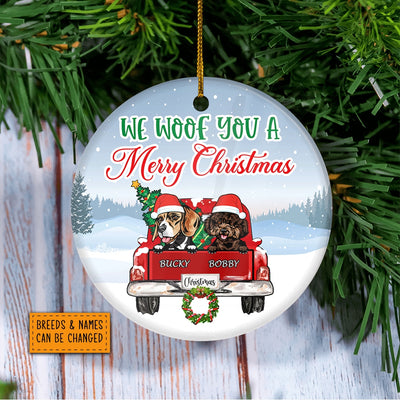 Personalized Dog Ornament Red Car We Woof You A Merry Christmas Pet Custom Gift For Dog Lovers Customized Christmas Tree Ornament Ornament | Teecentury.com