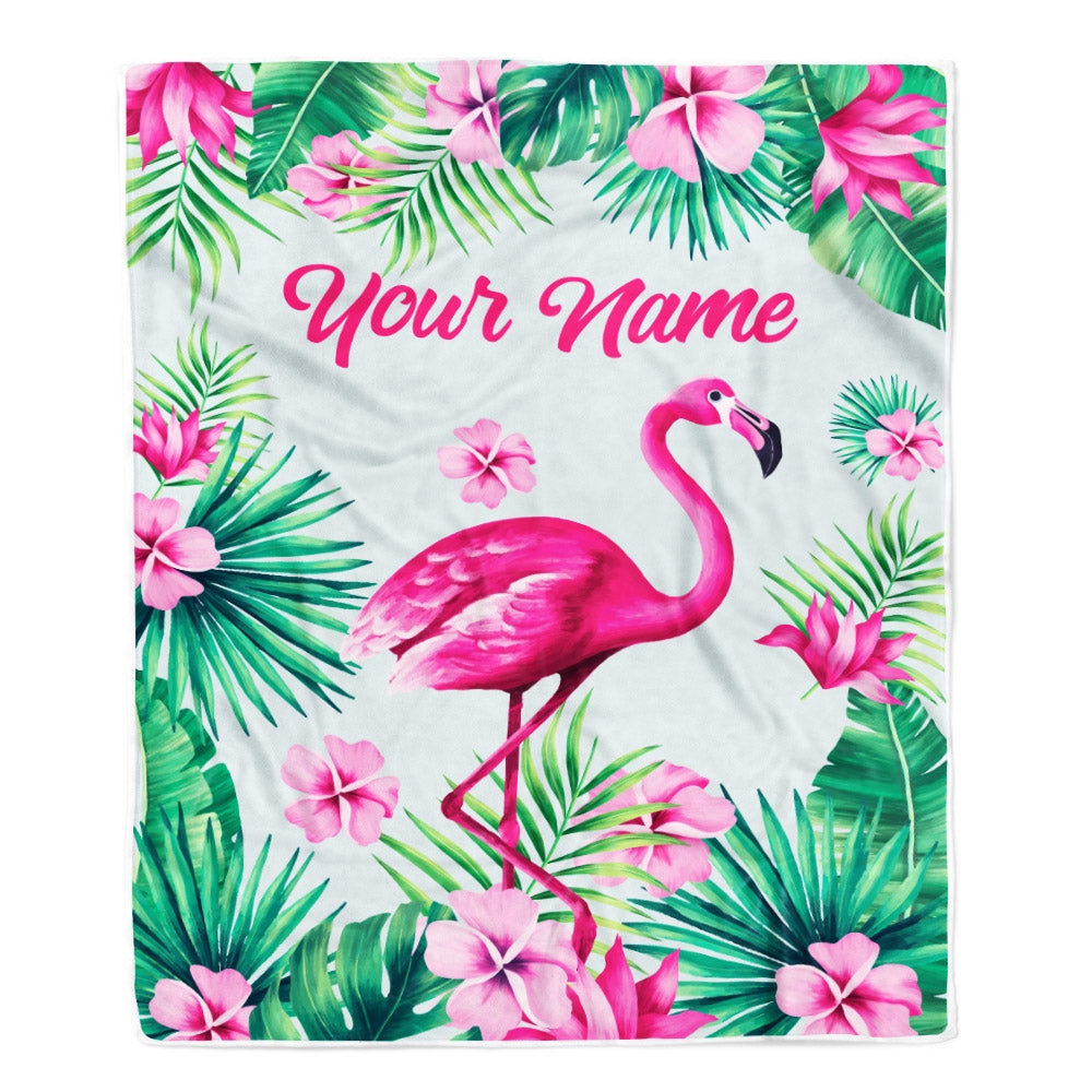 Personalized Flamingo Blanket Custom Name Flamingo Girl Trees Flowers Baby Teen Women Daughter Granddaughter Niece Birthday Christmas Fleece Throw Blanket Blanket | Teecentury.com