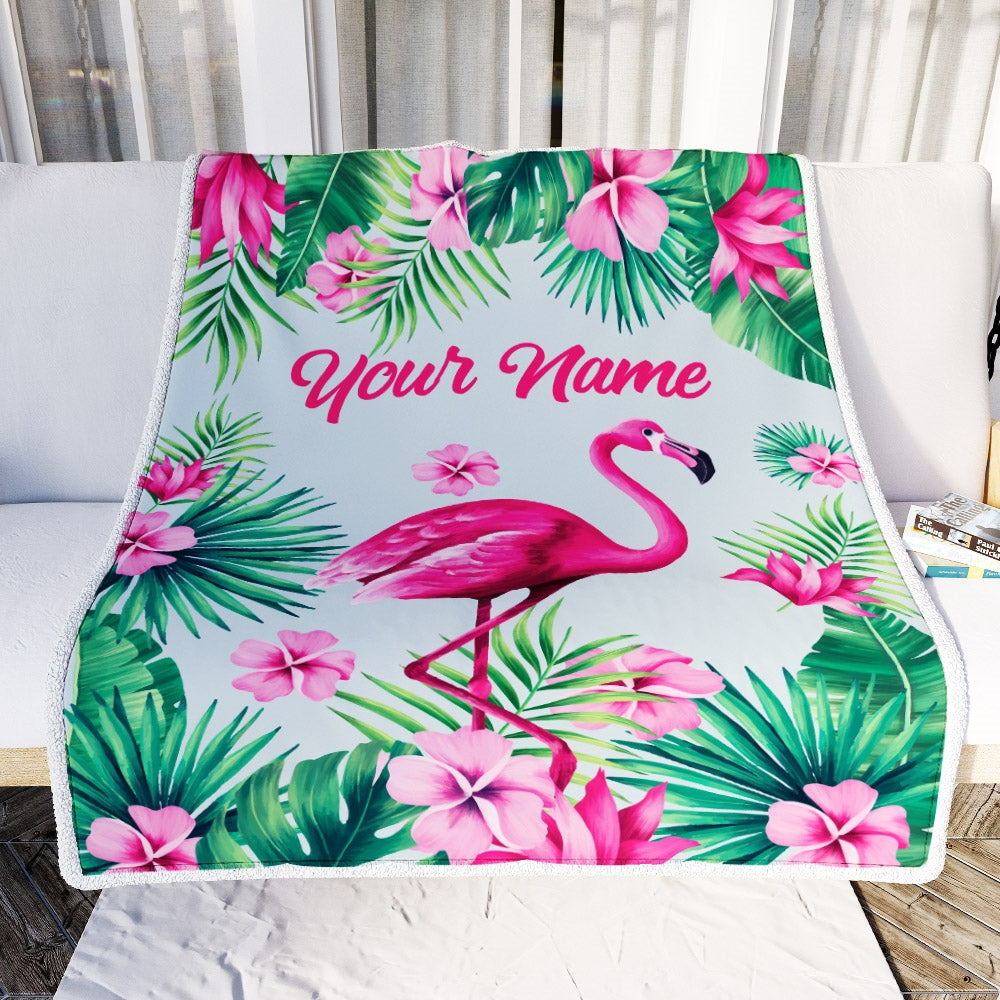 Personalized Flamingo Blanket Custom Name Flamingo Girl Trees Flowers Baby Teen Women Daughter Granddaughter Niece Birthday Christmas Fleece Throw Blanket Blanket | Teecentury.com