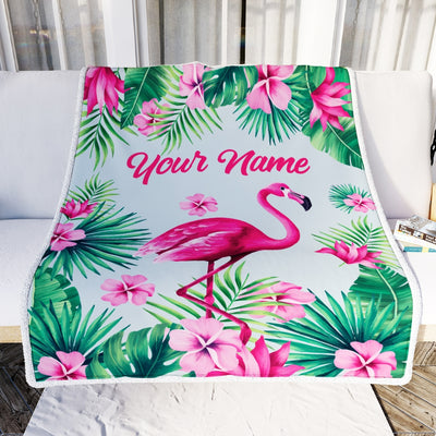 Personalized Flamingo Blanket Custom Name Flamingo Girl Trees Flowers Baby Teen Women Daughter Granddaughter Niece Birthday Christmas Fleece Throw Blanket Blanket | Teecentury.com