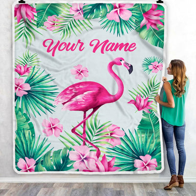 Personalized Flamingo Blanket Custom Name Flamingo Girl Trees Flowers Baby Teen Women Daughter Granddaughter Niece Birthday Christmas Fleece Throw Blanket Blanket | Teecentury.com