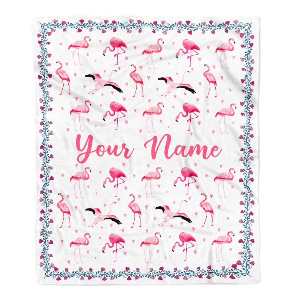 Personalized Flamingo Blanket Custom Name White Flamingo Blankets For Girl Women Baby Daughter Granddaughter Niece Birthday Christmas Fleece Throw Blanket Blanket | Teecentury.com