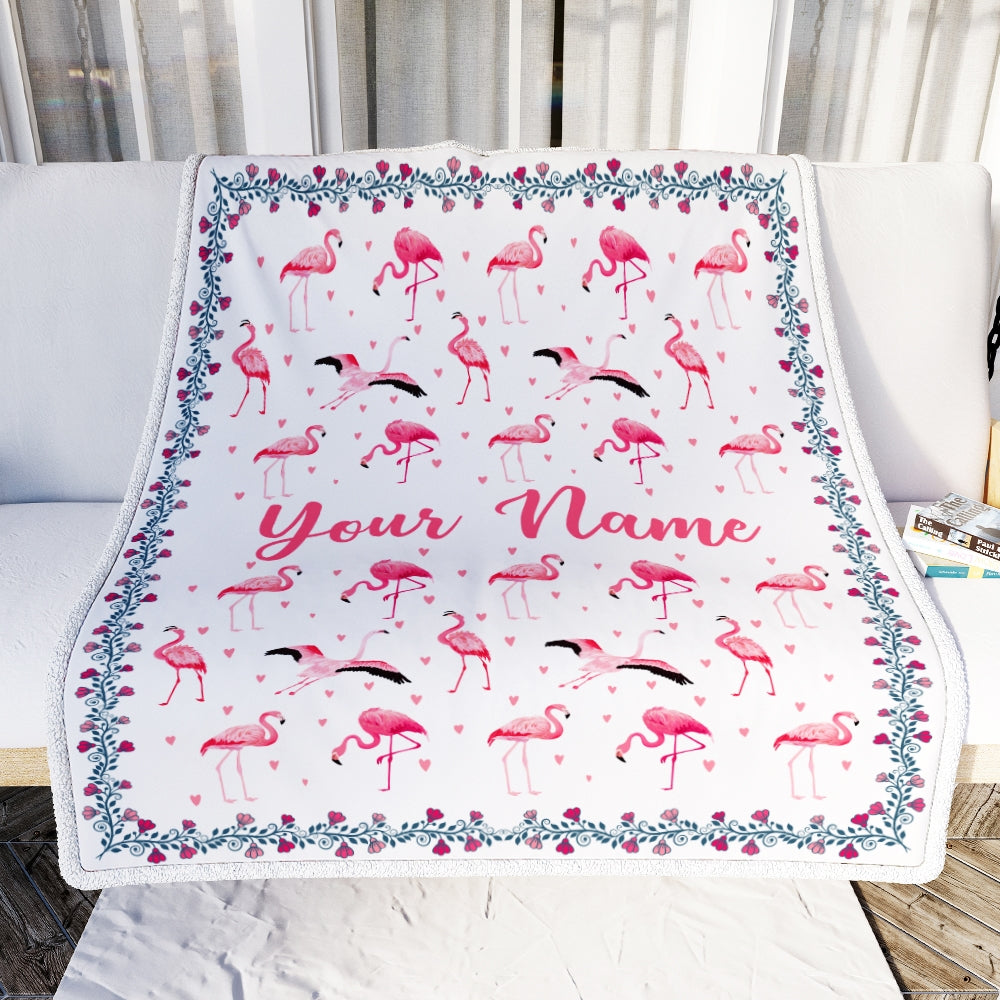 Personalized Flamingo Blanket Custom Name White Flamingo Blankets For Girl Women Baby Daughter Granddaughter Niece Birthday Christmas Fleece Throw Blanket Blanket | Teecentury.com
