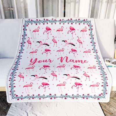 Personalized Flamingo Blanket Custom Name White Flamingo Blankets For Girl Women Baby Daughter Granddaughter Niece Birthday Christmas Fleece Throw Blanket Blanket | Teecentury.com