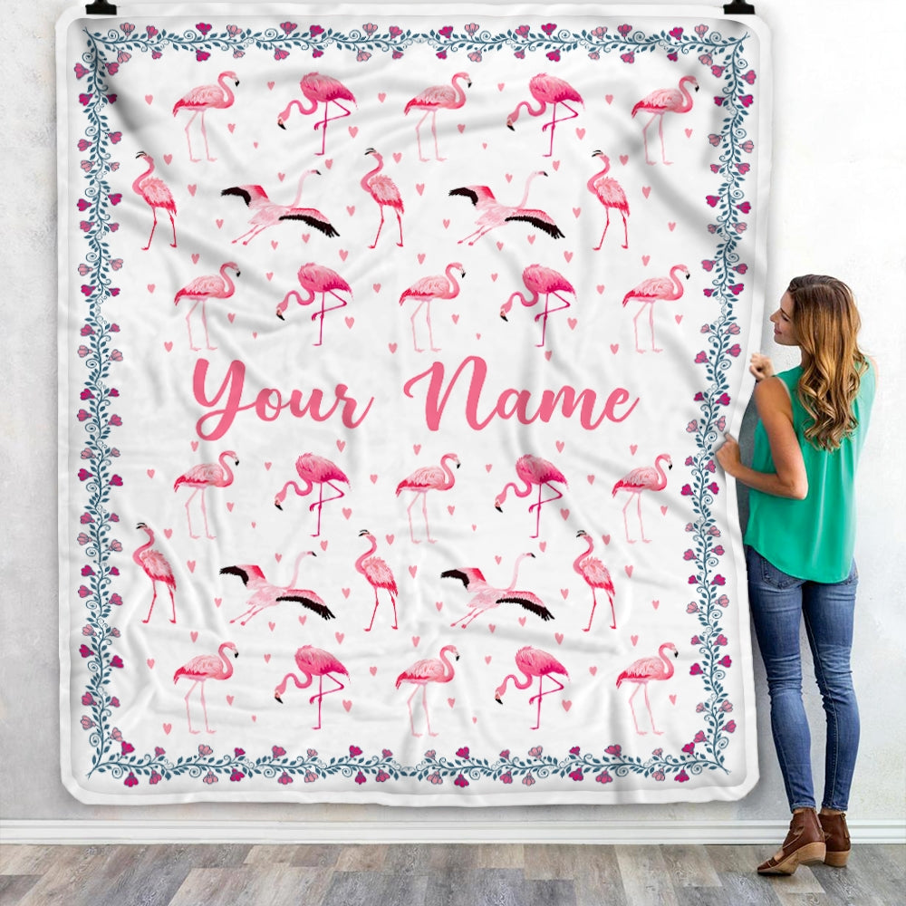 Personalized Flamingo Blanket Custom Name White Flamingo Blankets For Girl Women Baby Daughter Granddaughter Niece Birthday Christmas Fleece Throw Blanket Blanket | Teecentury.com