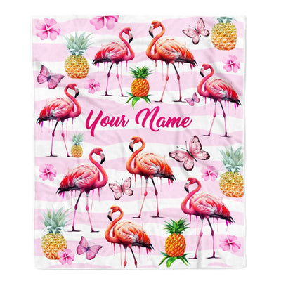 Personalized Flamingo Blanket Custom With Name Floral Pineapple Newborn Baby Girl Flamingo Daughter Granddaughter Niece Birthday Christmas Fleece Blanket | teecentury
