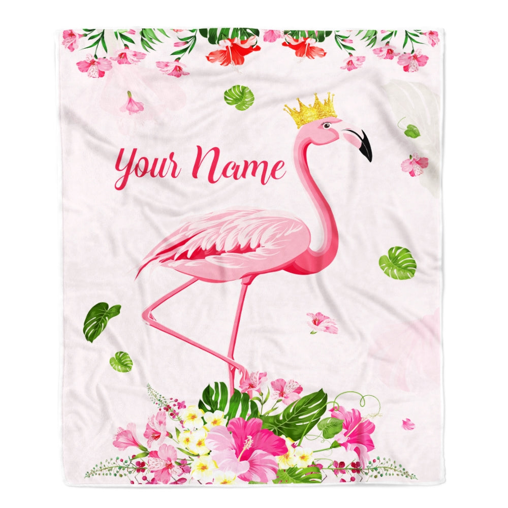 Personalized Flamingo Blanket Custom With Name Girl Floral Flower Queen Baby Kid Daughter Granddaughter Niece Birthday Christmas Fleece Throw Blanket Blanket | Teecentury.com