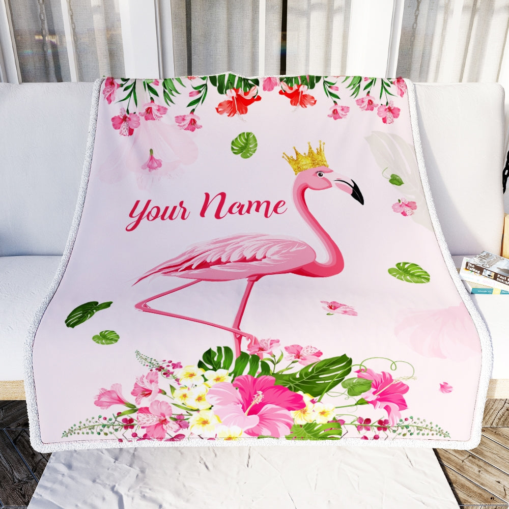 Personalized Flamingo Blanket Custom With Name Girl Floral Flower Queen Baby Kid Daughter Granddaughter Niece Birthday Christmas Fleece Throw Blanket Blanket | Teecentury.com