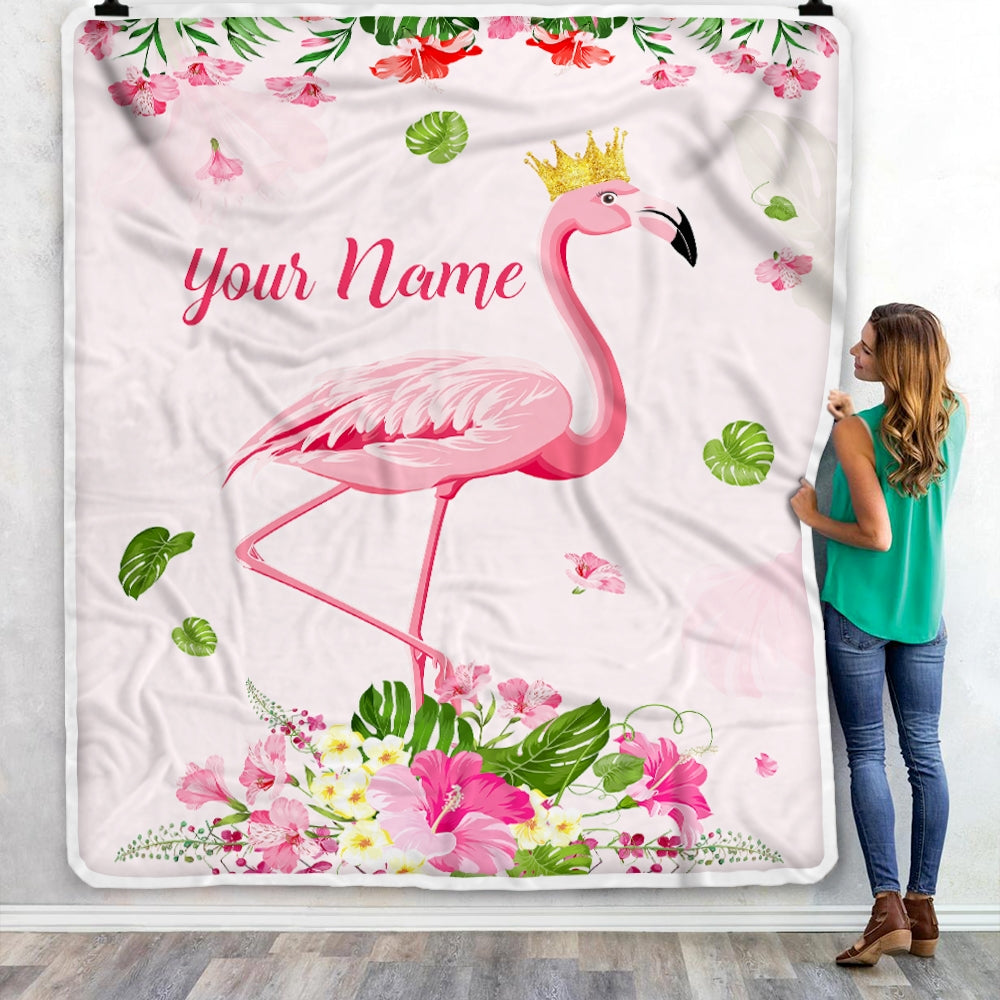 Personalized Flamingo Blanket Custom With Name Girl Floral Flower Queen Baby Kid Daughter Granddaughter Niece Birthday Christmas Fleece Throw Blanket Blanket | Teecentury.com