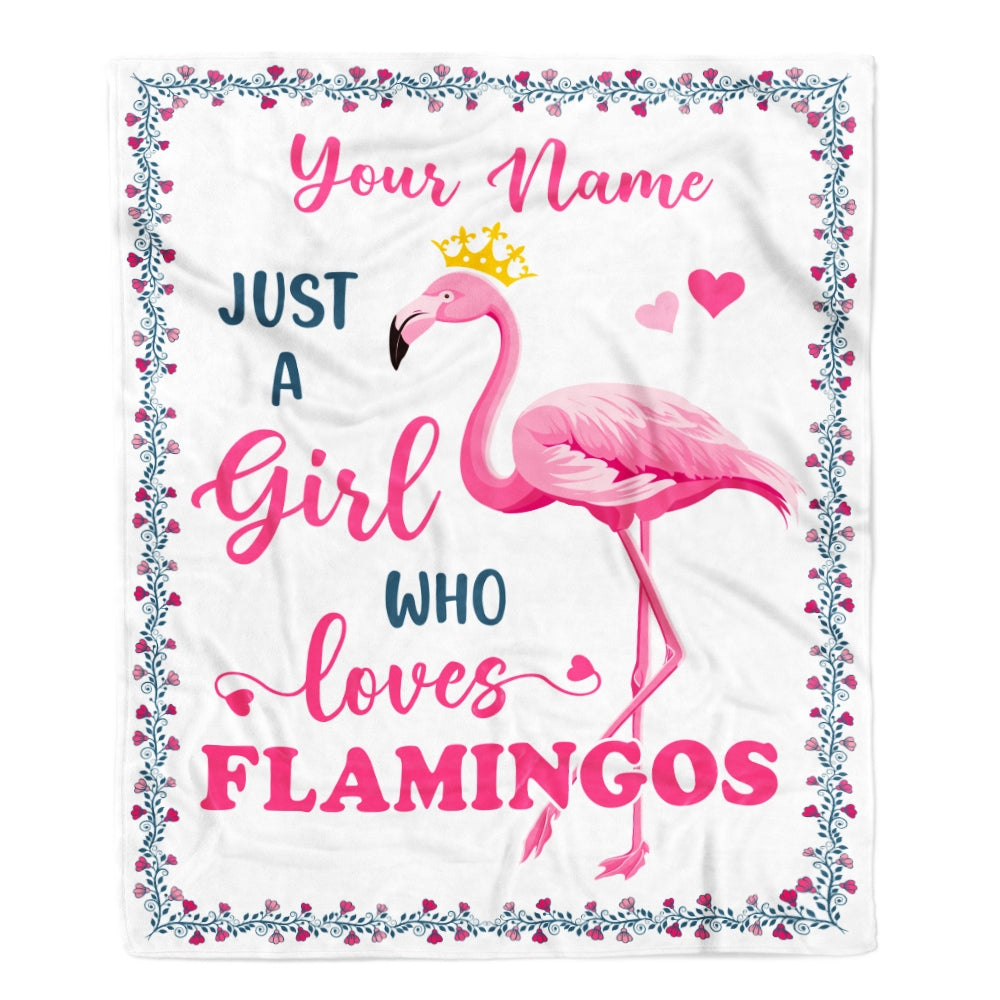 Personalized Flamingo Blanket Just A Girl Who Loves Flamingo Girl Daughter Granddaughter Niece Birthday Christmas Nam Customized Bed Fleece Throw Blanket | teecentury