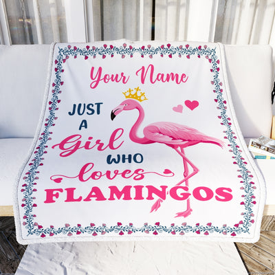 Personalized Flamingo Blanket Just A Girl Who Loves Flamingo Girl Daughter Granddaughter Niece Birthday Christmas Nam Customized Bed Fleece Throw Blanket | teecentury