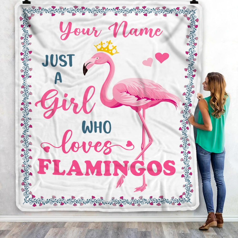 Personalized Flamingo Blanket Just A Girl Who Loves Flamingo Girl Daughter Granddaughter Niece Birthday Christmas Nam Customized Bed Fleece Throw Blanket | teecentury
