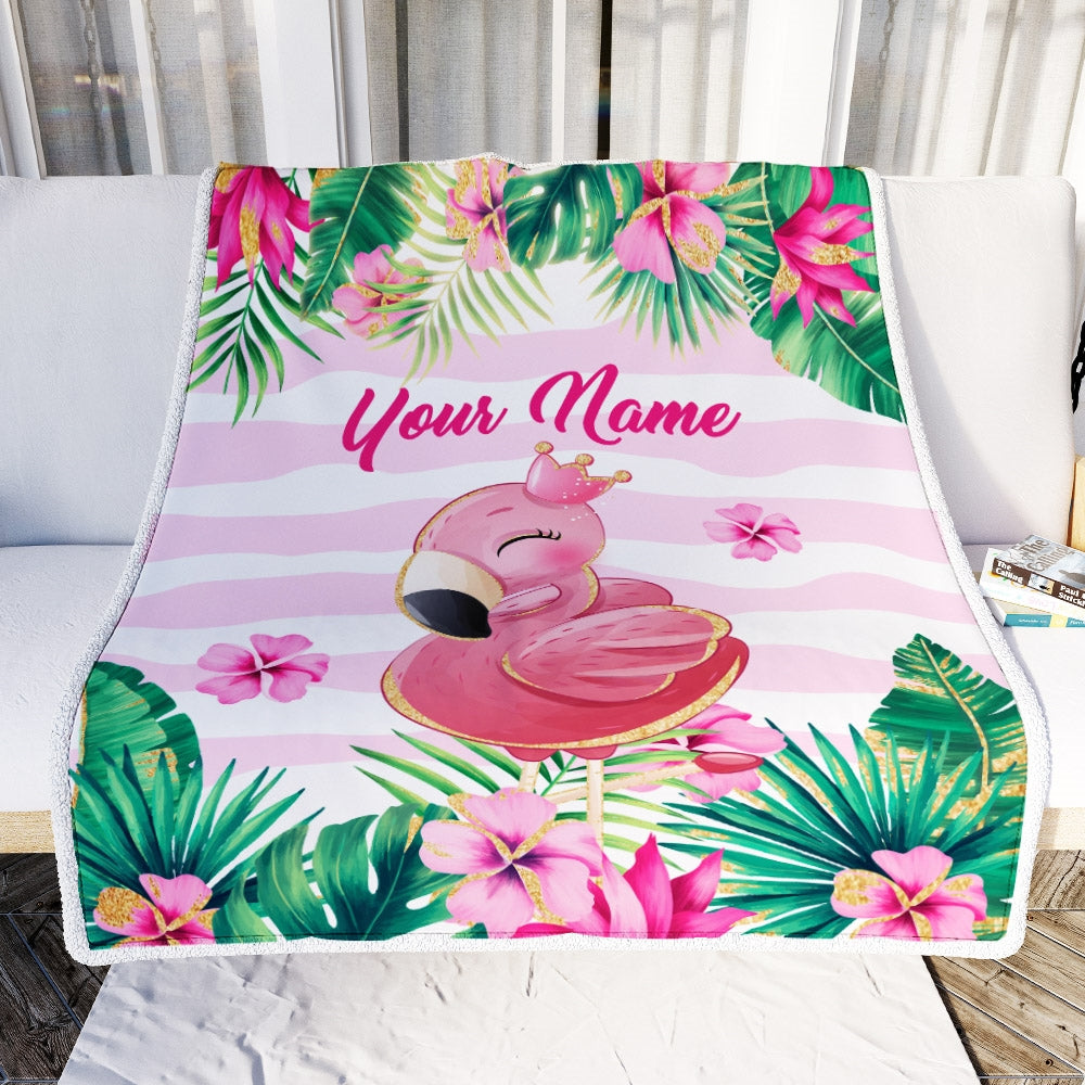 Personalized Flamingo Custom Name Blanket For Baby Girl Newborn Glitter Flamingo Daughter Granddaughter Niece Birthday Christmas Bed Fleece Throw Blanket Blanket | Teecentury.com