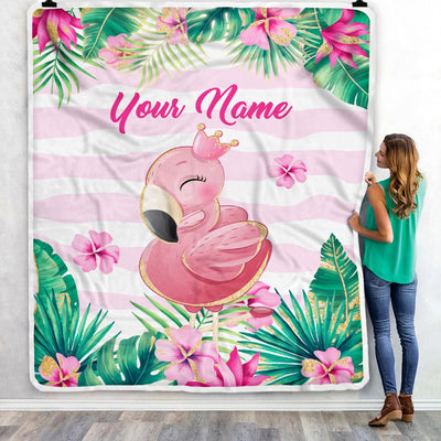 Personalized Flamingo Custom Name Blanket For Baby Girl Newborn Glitter Flamingo Daughter Granddaughter Niece Birthday Christmas Bed Fleece Throw Blanket Blanket | Teecentury.com