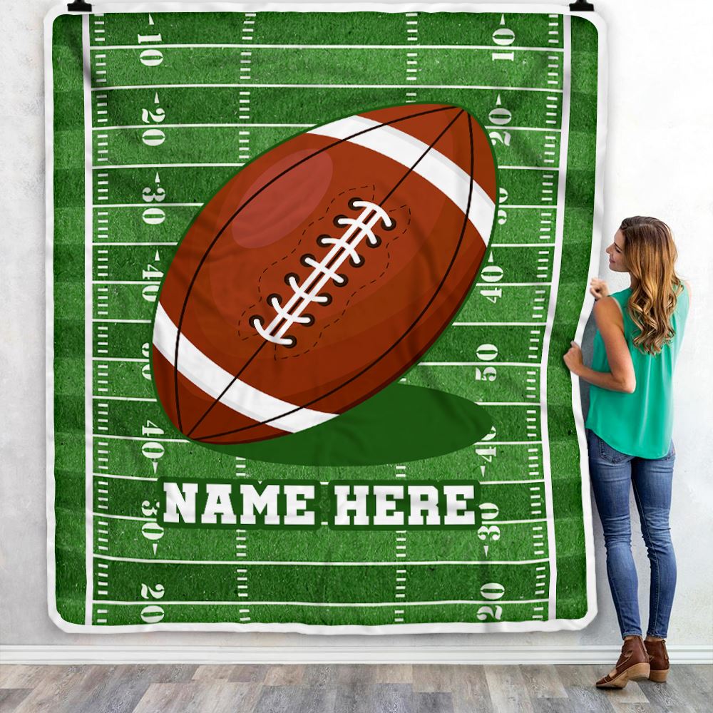 Personalized Football Blanket For Boy Girl American Football Field Custom Name Baby Men Women Birthday Christmas Customized Fleece Blanket | teecentury