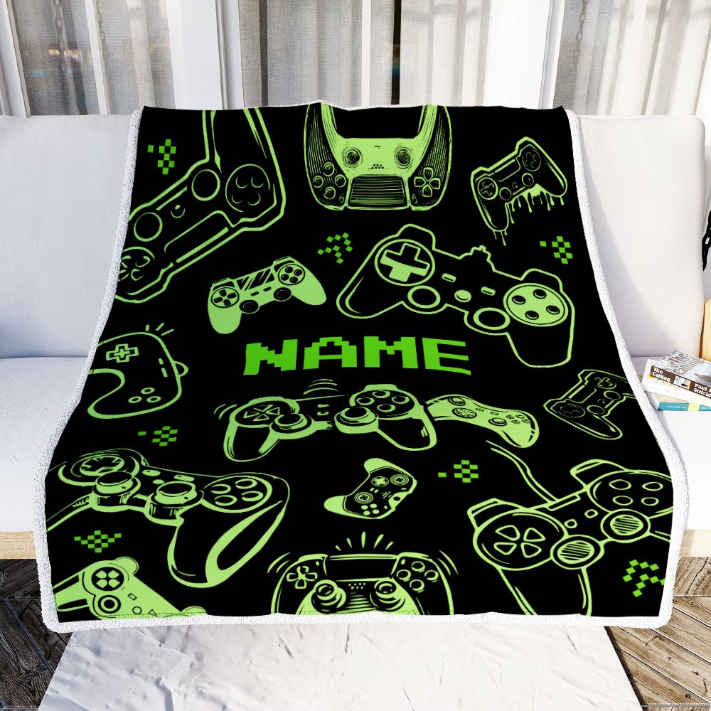 Personalized Gamer Boy Blanket Custom Name Gamer Soft Dark Blanket Gaming for Son Husband Boys Kids Women Men Christmas Birthday Bed Fleece Throw Blanket | teecentury