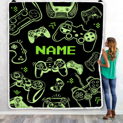 Personalized Gamer Boy Blanket Custom Name Gamer Soft Dark Blanket Gaming for Son Husband Boys Kids Women Men Christmas Birthday Bed Fleece Throw Blanket | teecentury