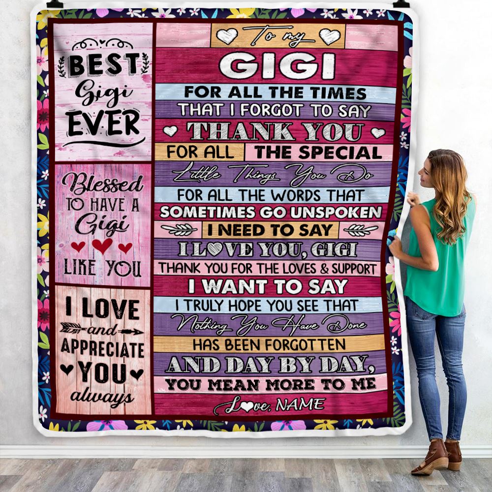 Personalized Gigi Blanket From Granddaughter Grandson Thank You For The Love Gigi Mothers Day Birthday Christmas Customized Bed Fleece Throw Blanket | teecentury