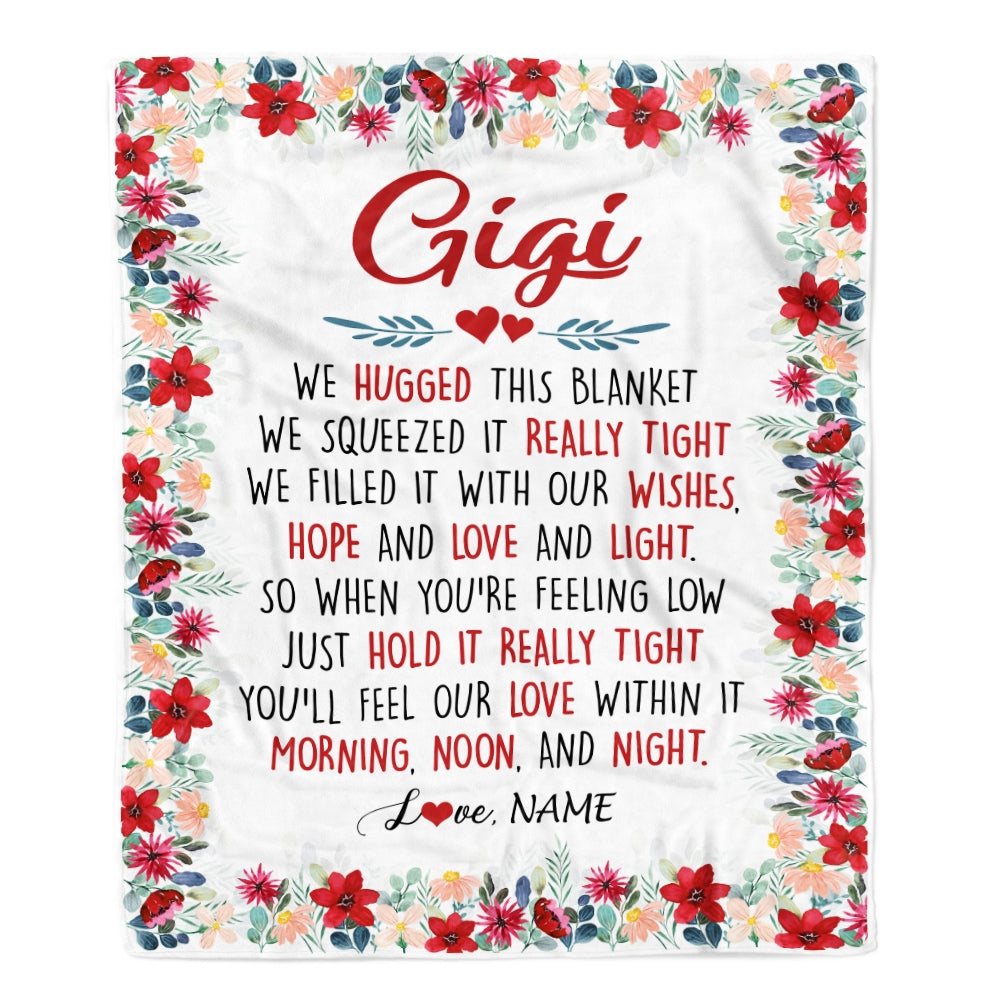 Personalized Gigi Blanket From Grandkids Grandson Granddaughter We Hugged This Blanket Gigi Birthday Mothers Day Christmas Customized Fleece Throw Blanket Blanket | Teecentury.com