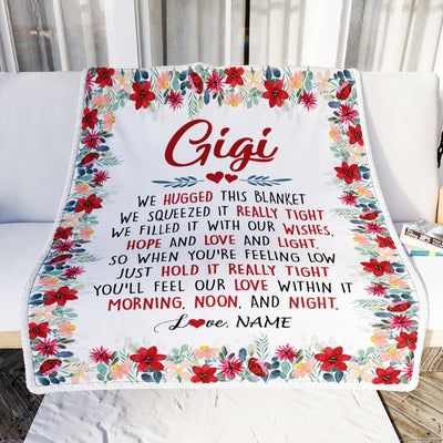 Personalized Gigi Blanket From Grandkids Grandson Granddaughter We Hugged This Blanket Gigi Birthday Mothers Day Christmas Customized Fleece Throw Blanket Blanket | Teecentury.com