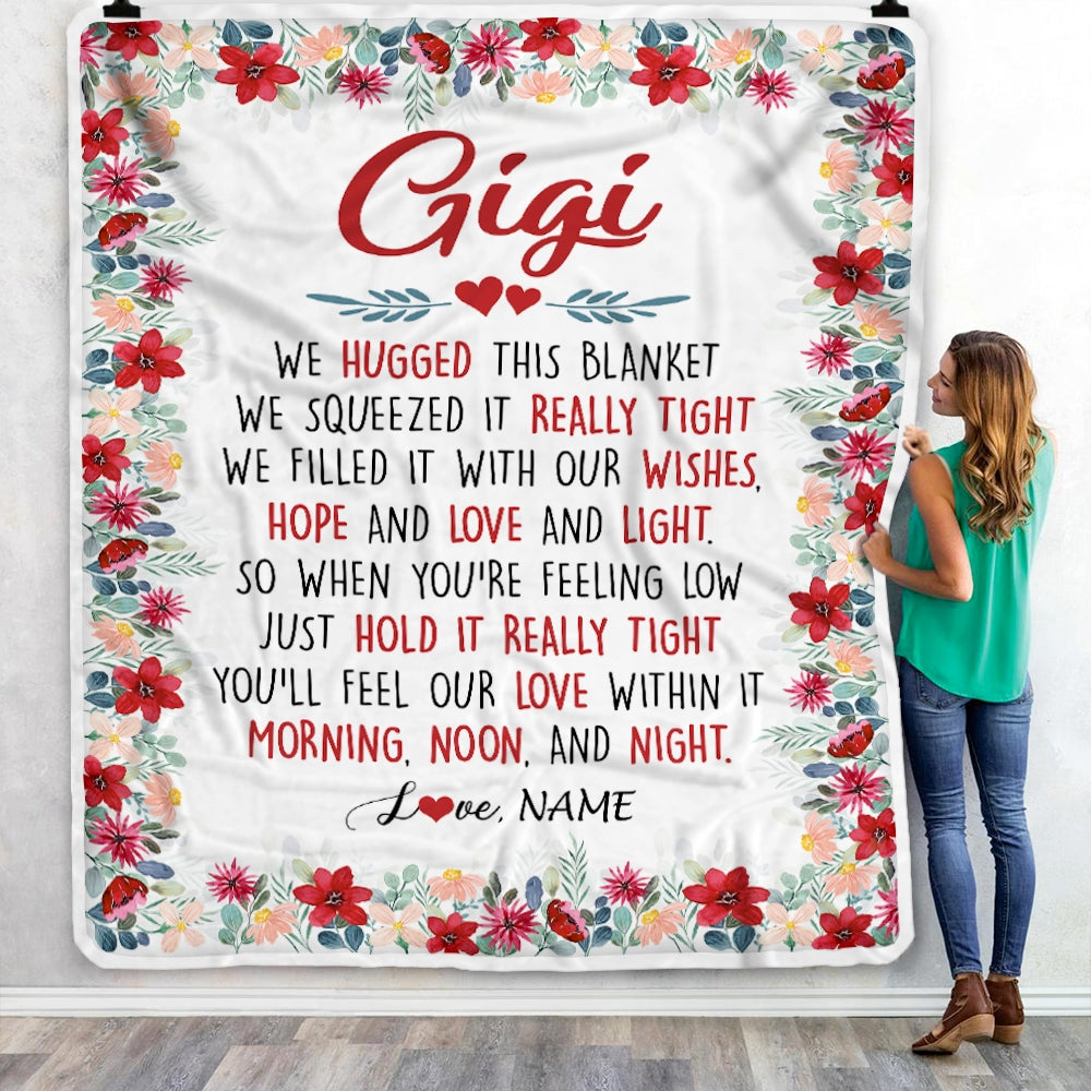 Personalized Gigi Blanket From Grandkids Grandson Granddaughter We Hugged This Blanket Gigi Birthday Mothers Day Christmas Customized Fleece Throw Blanket Blanket | Teecentury.com
