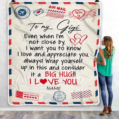 Personalized Gigi Blanket From Grandkids I Love You Hugs Air Mail Letter Gigi Birthday Mothers Day Christmas Customized Fleece Blanket Blanket | Teecentury.com
