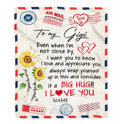 Personalized Gigi Blanket From Grandkids Love Big Hug Air Mail Letter Sunflower Grammy Birthday Mothers Day Christmas Customized Fleece Throw Blanket Blanket | Teecentury.com
