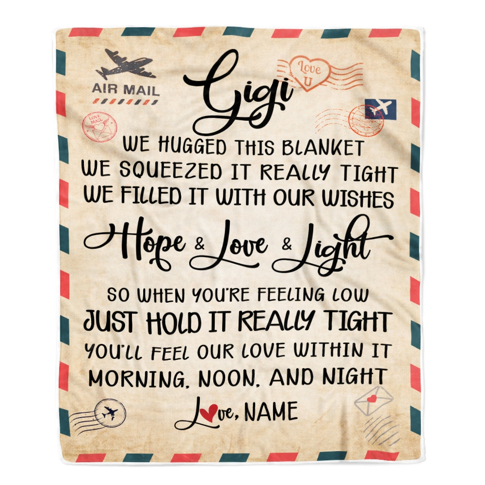 Personalized Gigi Blanket From Grandkids We Hugged This Blanket Mail Letter Gigi Birthday Mothers Day Christmas Customized Fleece Blanket Blanket | Teecentury.com