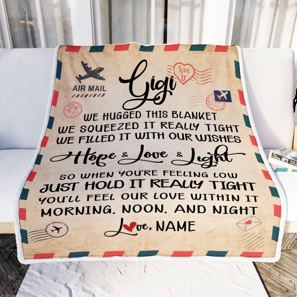 Personalized Gigi Blanket From Grandkids We Hugged This Blanket Mail Letter Gigi Birthday Mothers Day Christmas Customized Fleece Blanket Blanket | Teecentury.com