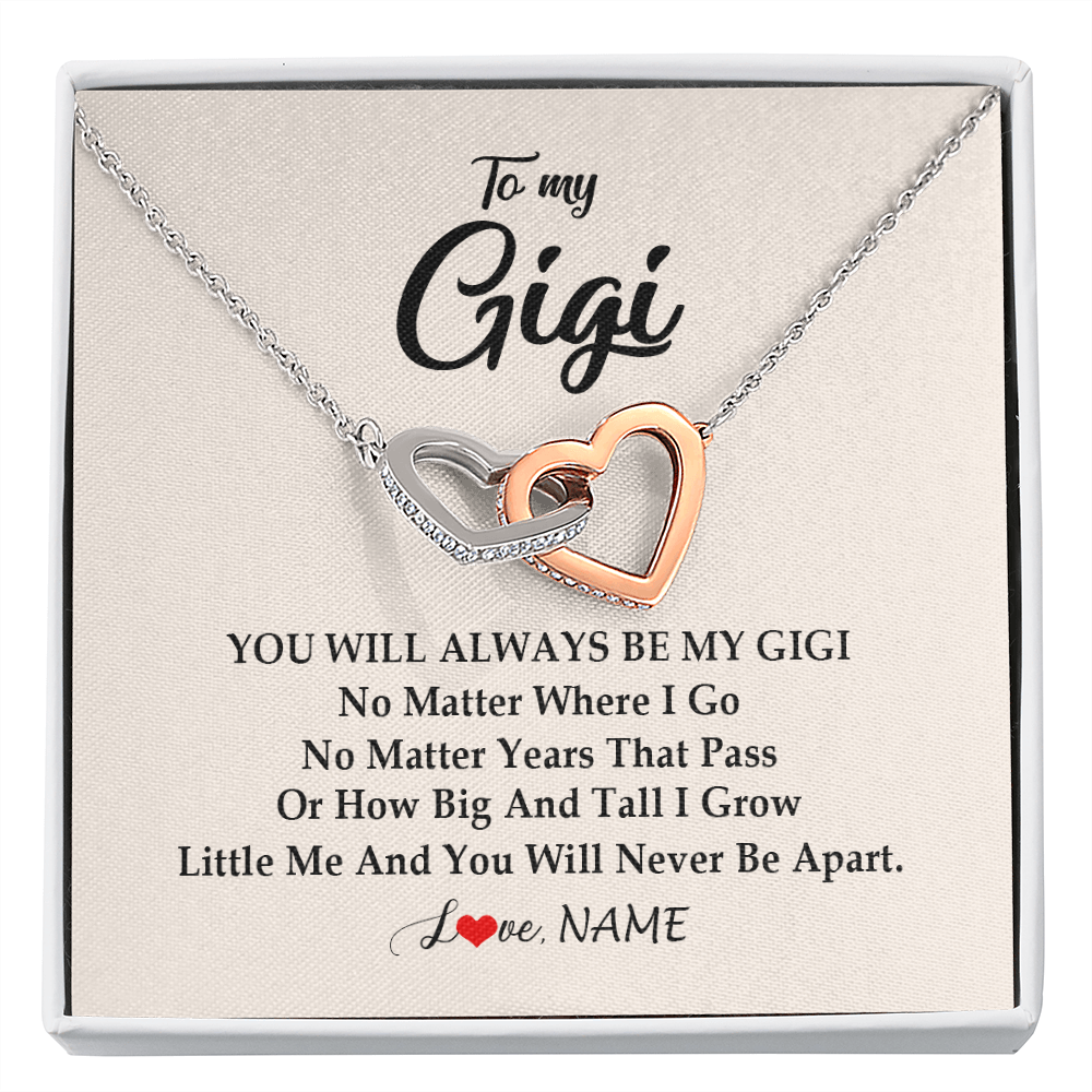 Interlocking Hearts Necklace | Personalized Gigi Necklace From Grandkids Granddaughter Grandson You Will Always Be My Gigi Birthday Mothers Day Christmas Customized Gift Box Message Card | teecentury
