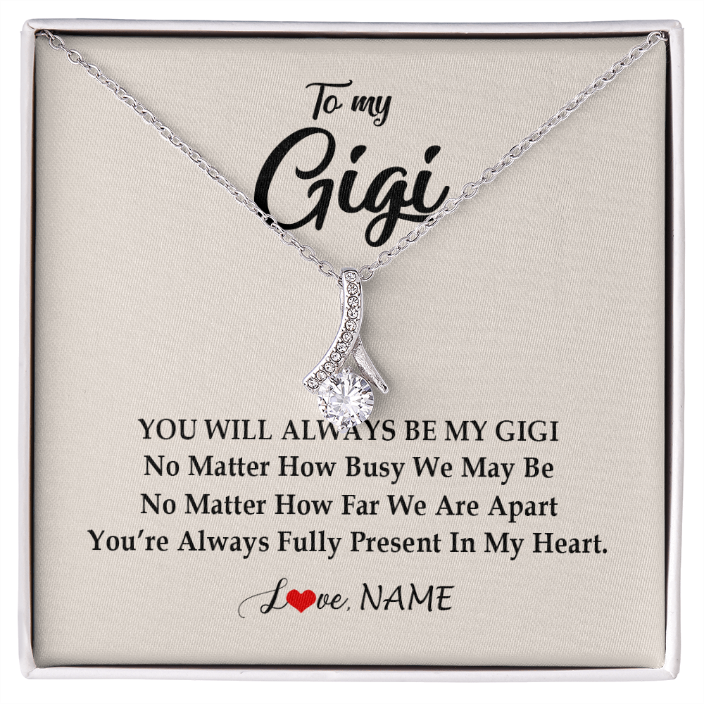 Alluring Beauty Necklace | Personalized Gigi Necklace From Grandkids Granddaughter Grandson You're Always In My Heart Gigi Birthday Mothers Day Christmas Customized Gift Box Message Card | teecentury