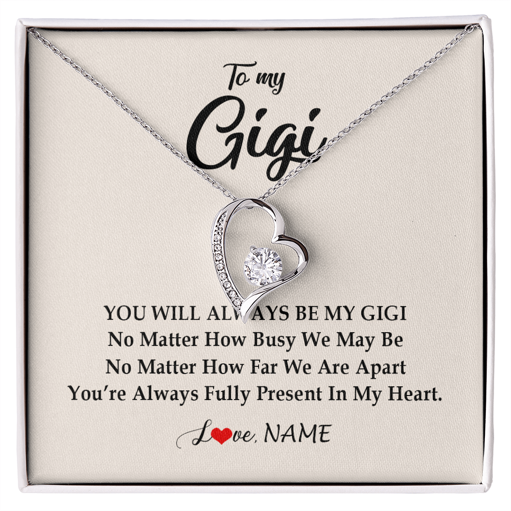 Forever Love Necklace | Personalized Gigi Necklace From Grandkids Granddaughter Grandson You're Always In My Heart Gigi Birthday Mothers Day Christmas Customized Gift Box Message Card | teecentury