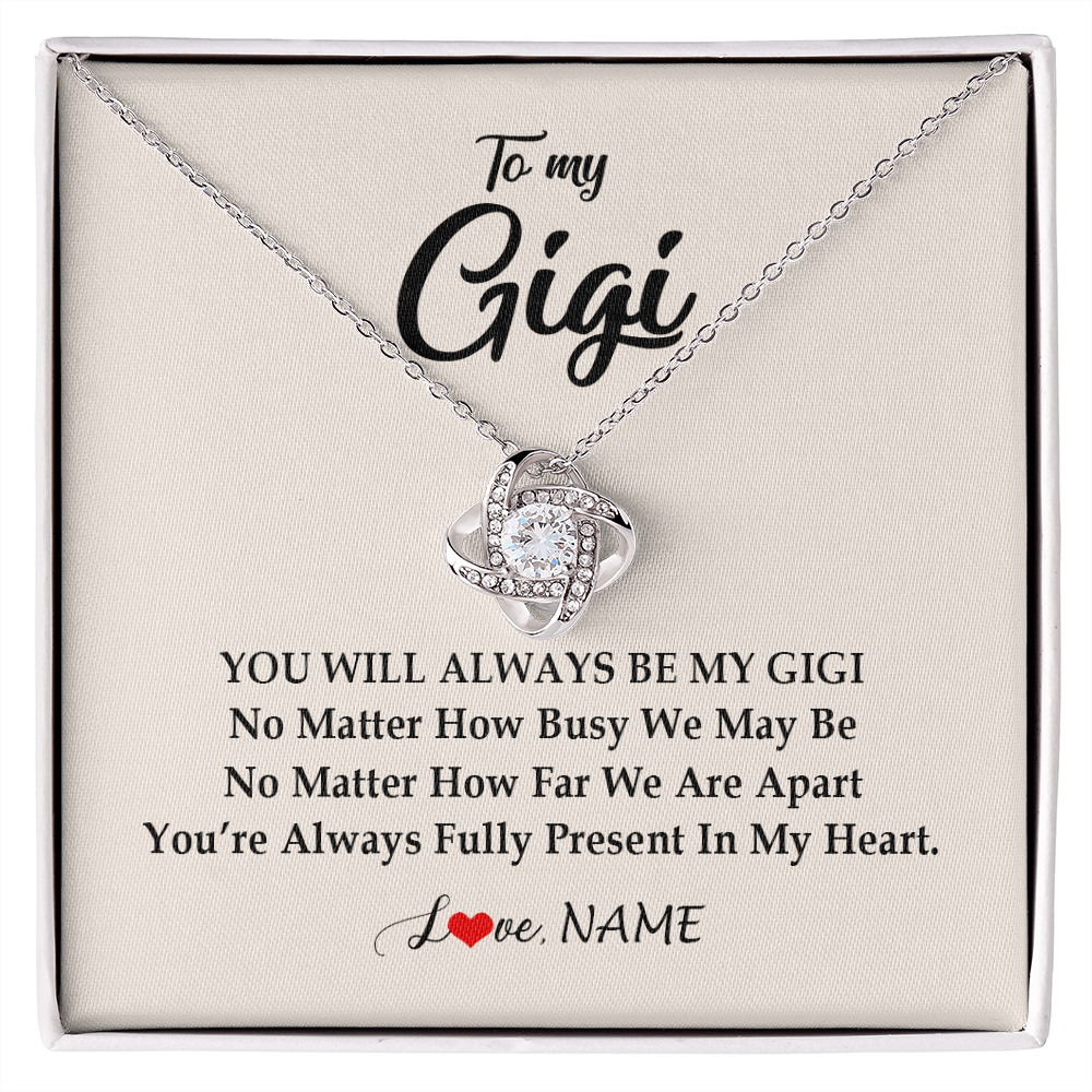 Love Knot Necklace | Personalized Gigi Necklace From Grandkids Granddaughter Grandson You're Always In My Heart Gigi Birthday Mothers Day Christmas Customized Gift Box Message Card | teecentury