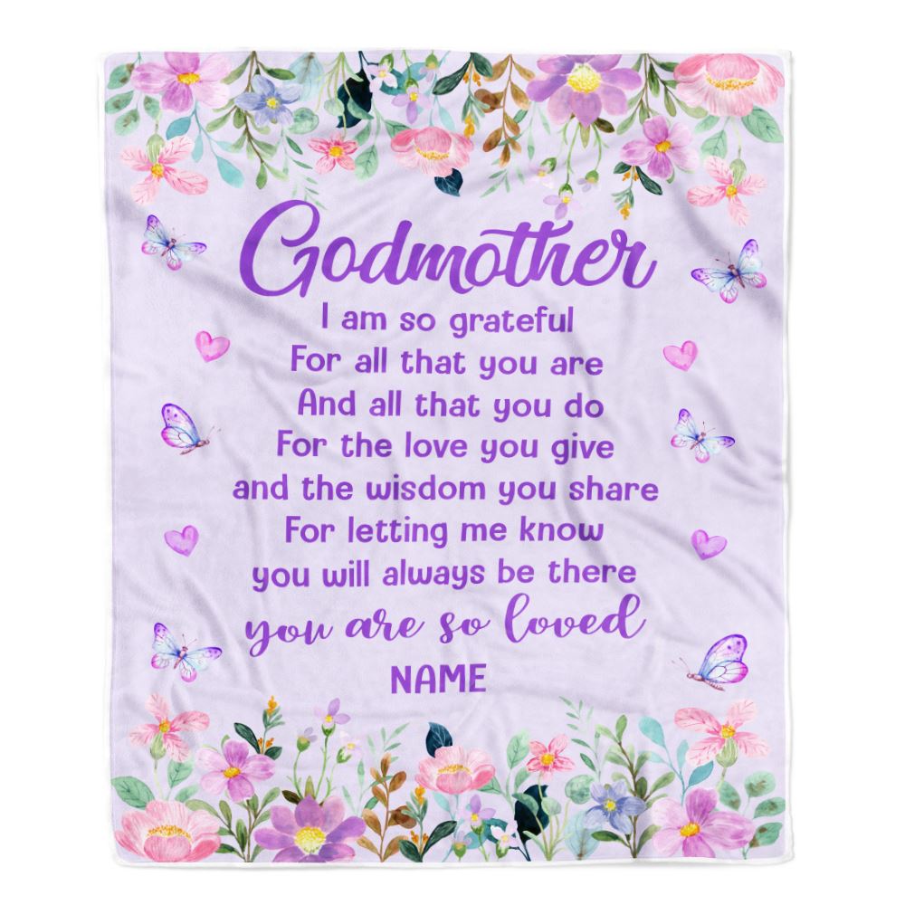 Personalized Godmother Blanket From Niece Nephew Floral Butterfly Love You Give Godmother Mothers Day Birthday Christmas Customized Bed Fleece Throw Blanket | teecentury