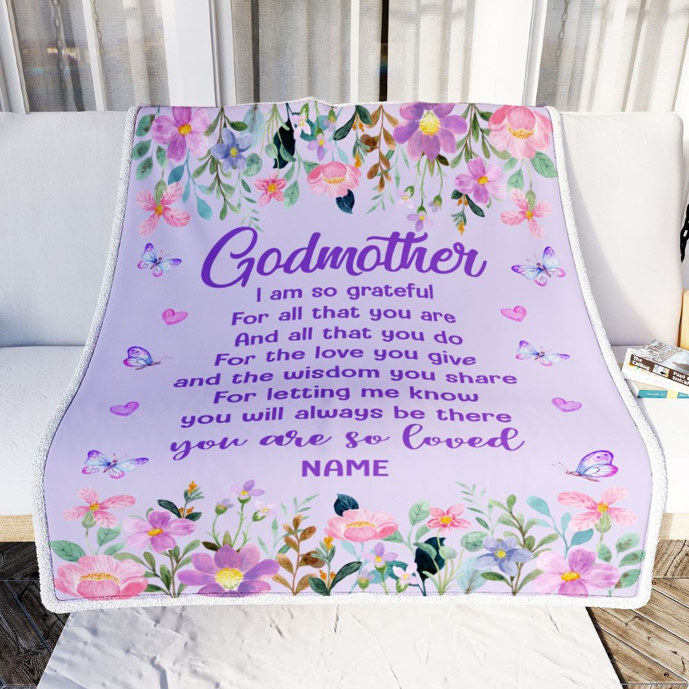 Personalized Godmother Blanket From Niece Nephew Floral Butterfly Love You Give Godmother Mothers Day Birthday Christmas Customized Bed Fleece Throw Blanket | teecentury