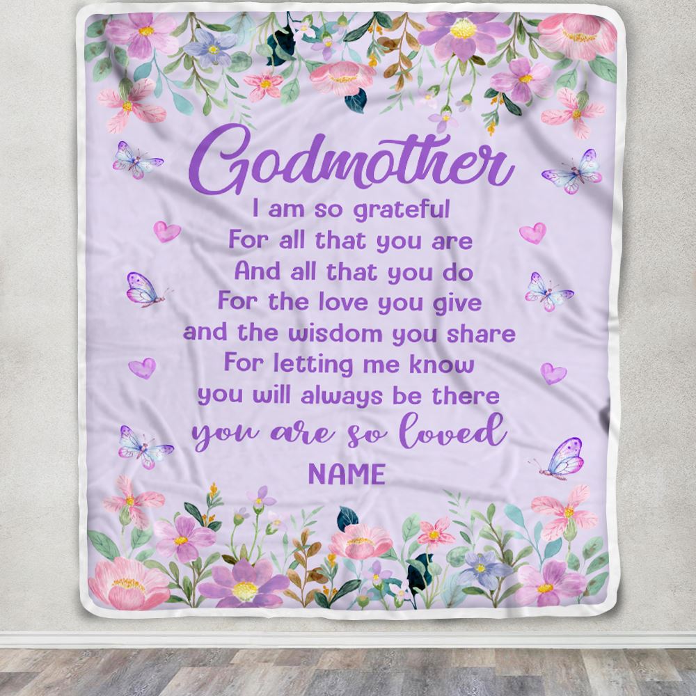 Personalized Godmother Blanket From Niece Nephew Floral Butterfly Love You Give Godmother Mothers Day Birthday Christmas Customized Bed Fleece Throw Blanket | teecentury