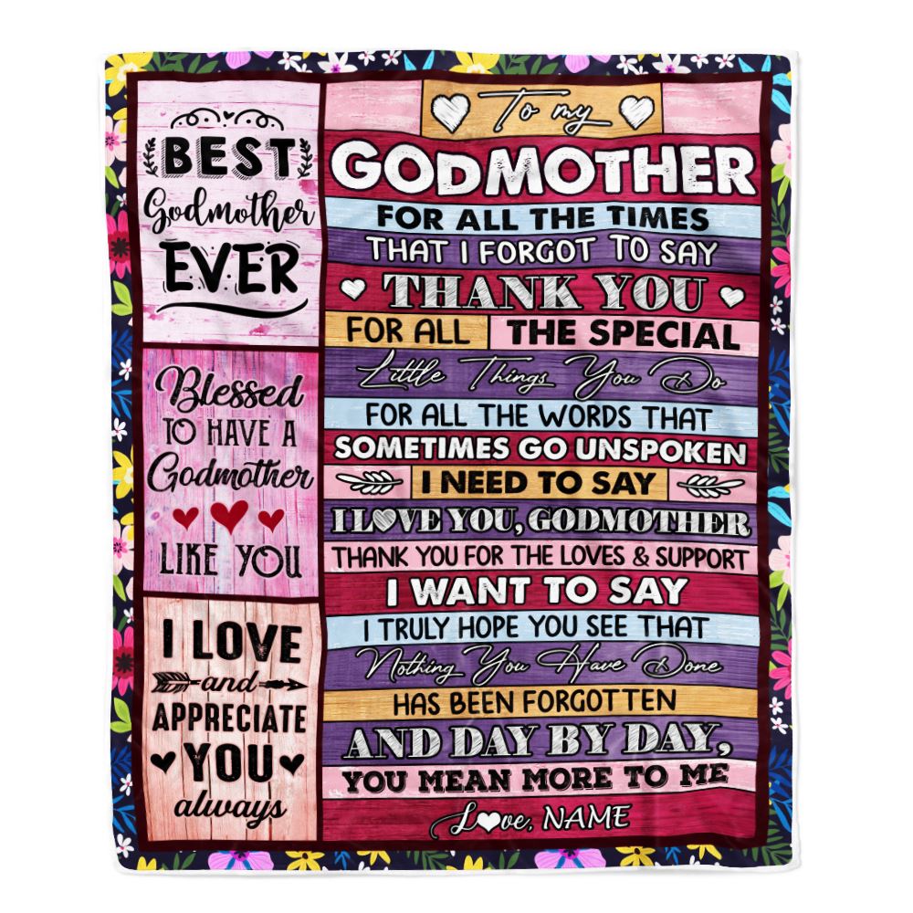 Personalized Godmother Blanket From Niece Nephew Thank You For The Love Godmother Mothers Day Birthday Christmas Customized Bed Fleece Throw Blanket | teecentury