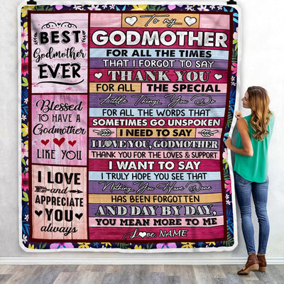 Personalized Godmother Blanket From Niece Nephew Thank You For The Love Godmother Mothers Day Birthday Christmas Customized Bed Fleece Throw Blanket | teecentury